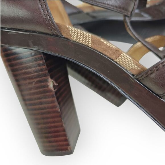 Coach Brown Genuine Leather and Gold Details Heels Luxurious Style Size 10B - Picture 6 of 7